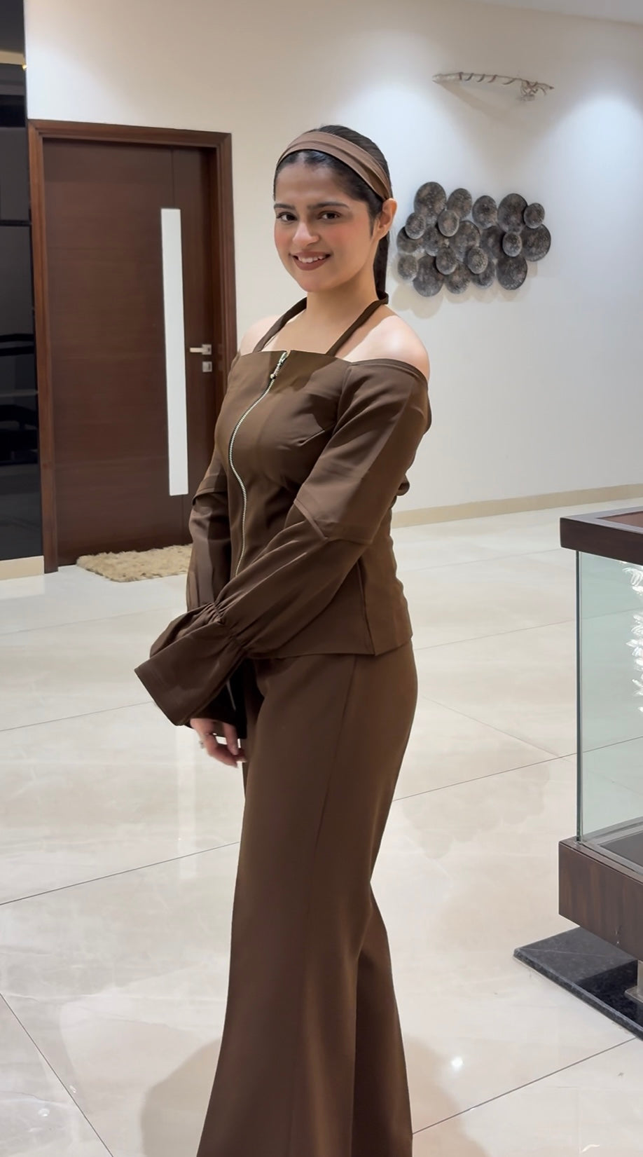 Chocolate Off-Shoulder Co-ord Set