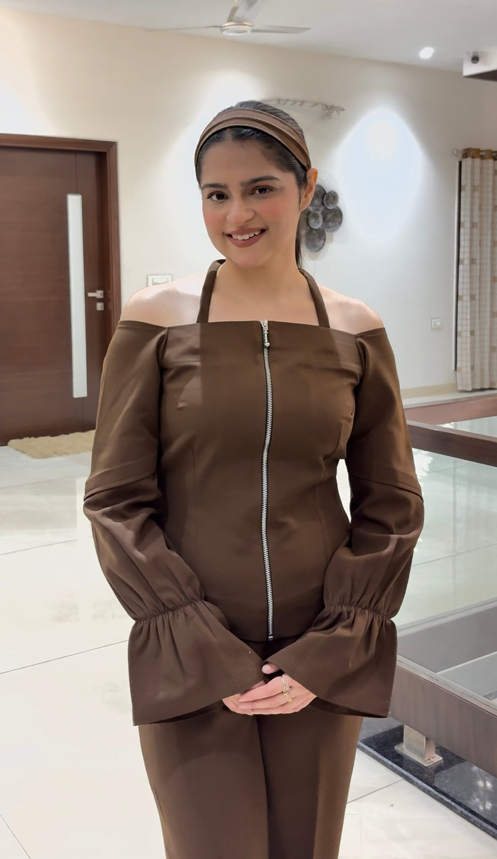 Chocolate Off-Shoulder Co-ord Set