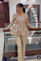 Blush Gold Brocade Peplum Co-ord Set