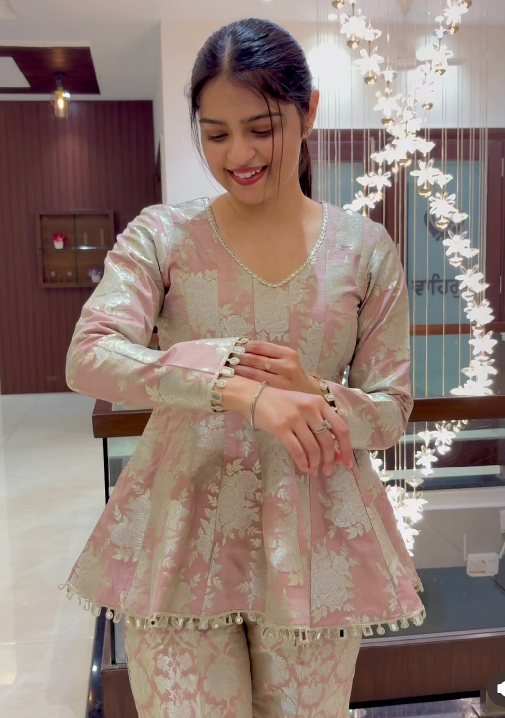 Blush Gold Brocade Peplum Co-ord Set