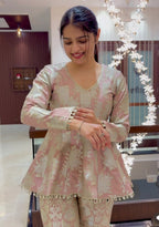 Blush Gold Brocade Peplum Co-ord Set