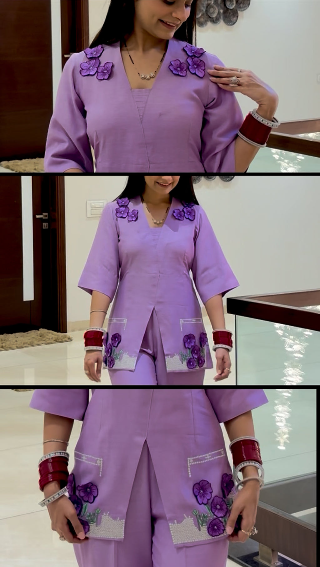 Lavender Floral Embroidered Set
