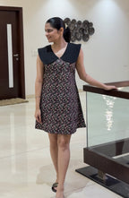 Black Floral Dress with Statement Collar