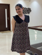 Black Floral Dress with Statement Collar
