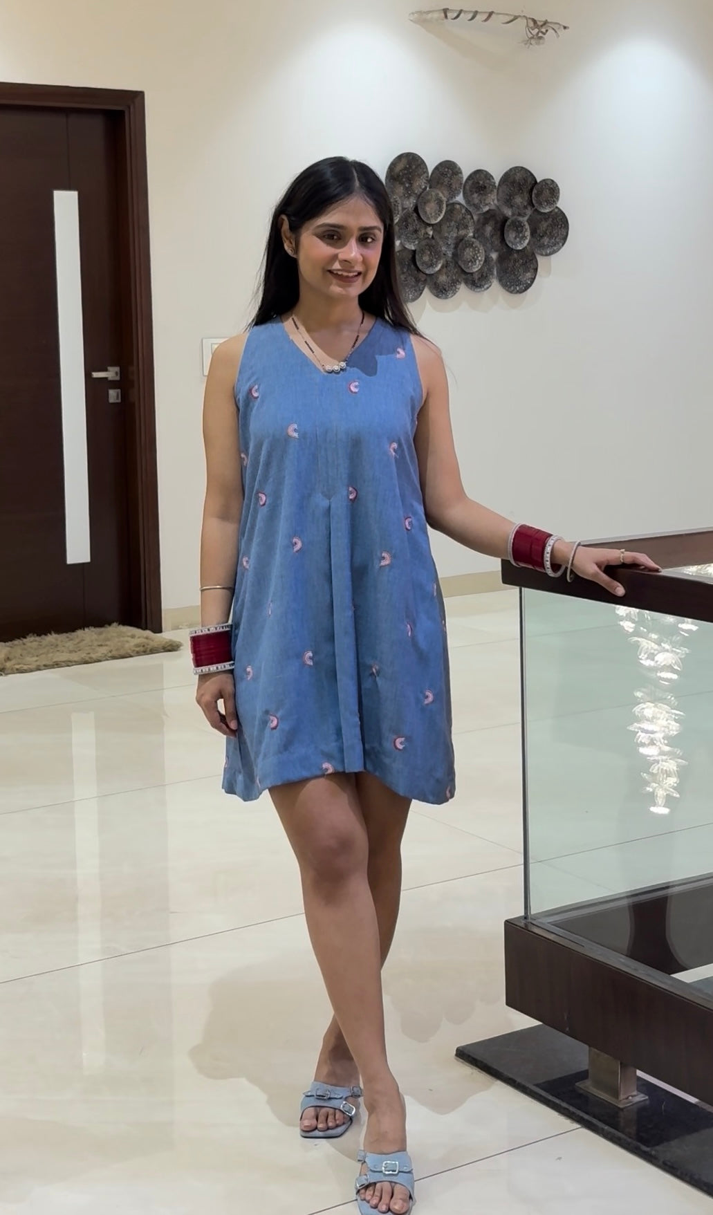 Indigo Embroidered Shift Dress