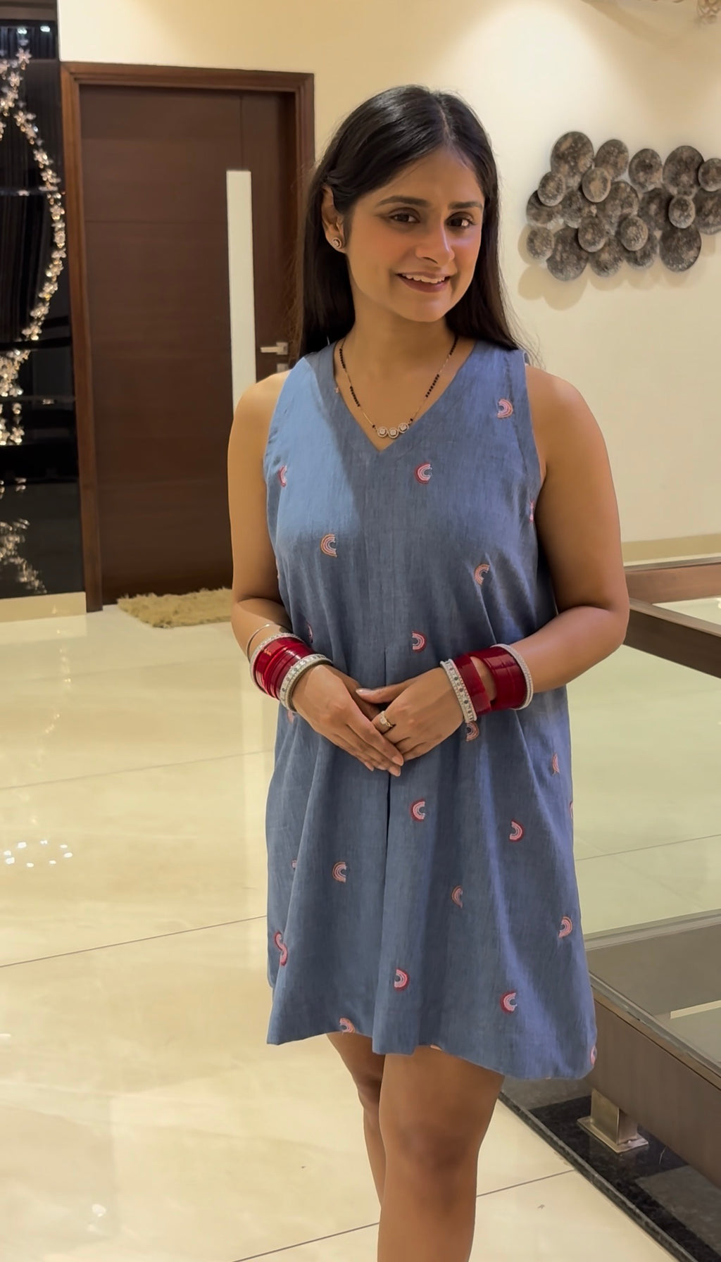 Indigo Embroidered Shift Dress