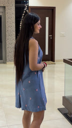 Indigo Embroidered Shift Dress