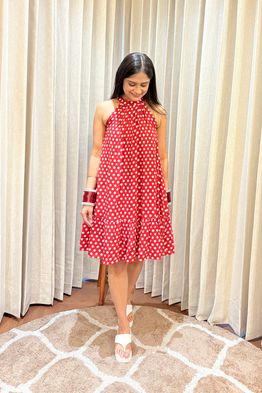 Red Polka Dot Halter Neck Dress