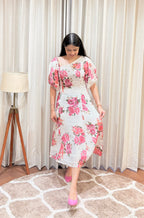 Floral Puff-Sleeve Midi Dress