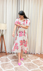 Floral Puff-Sleeve Midi Dress