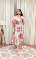Floral Puff-Sleeve Midi Dress