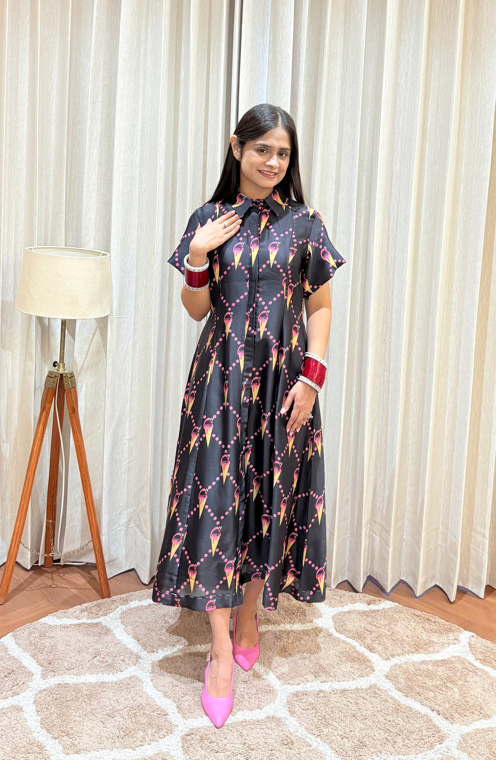 Statement Print Satin Dress
