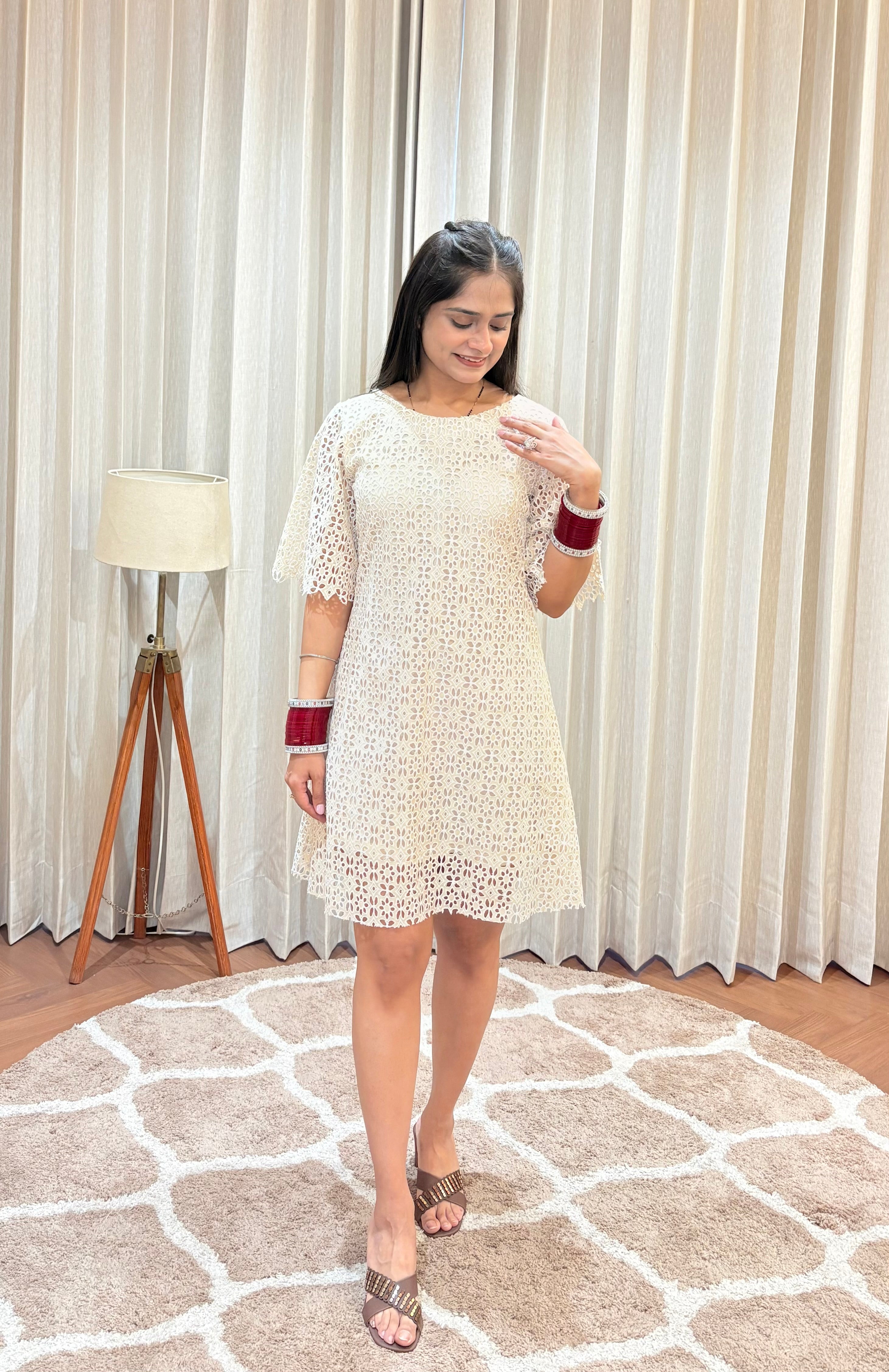 Ivory Beige Cutwork Dress