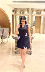 Satin 3D Floral Shift Dress
