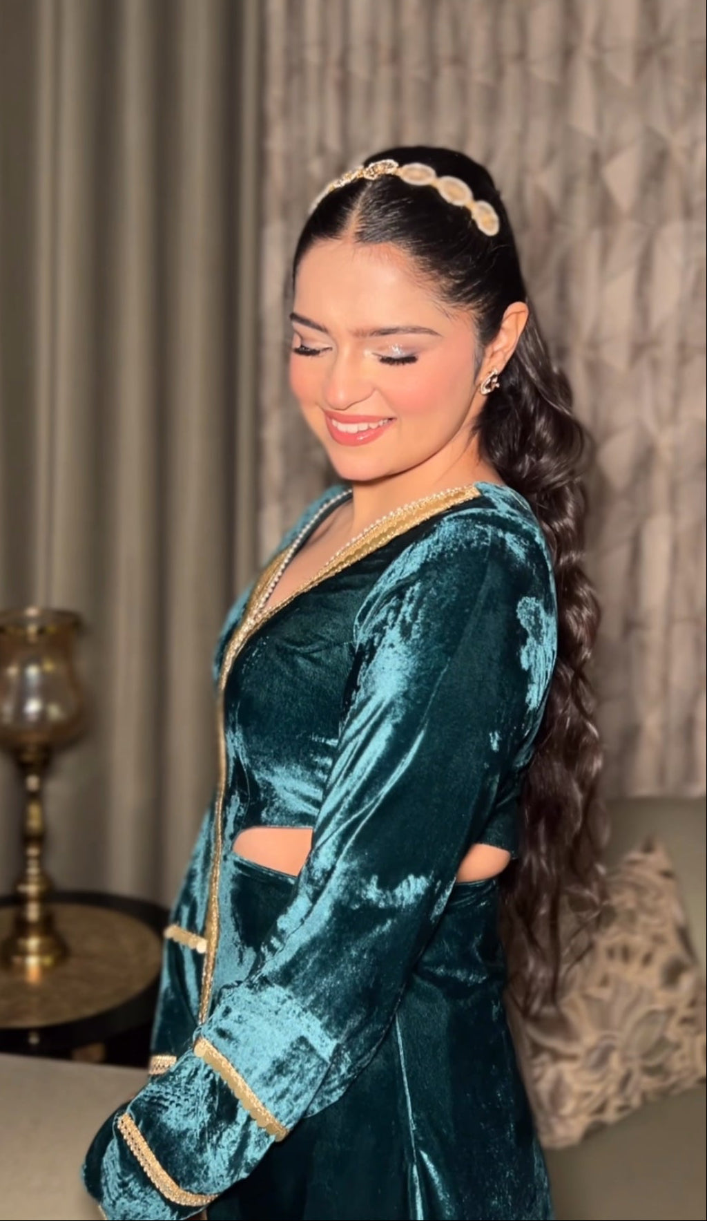 Emerald Velvet Gold-Trim Co-ord Set