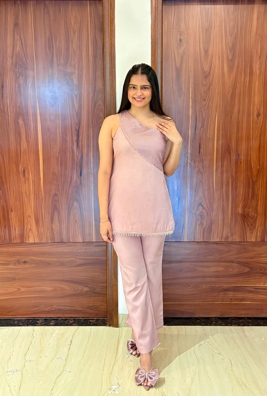 Blush Drape One-Shoulder Coord Set