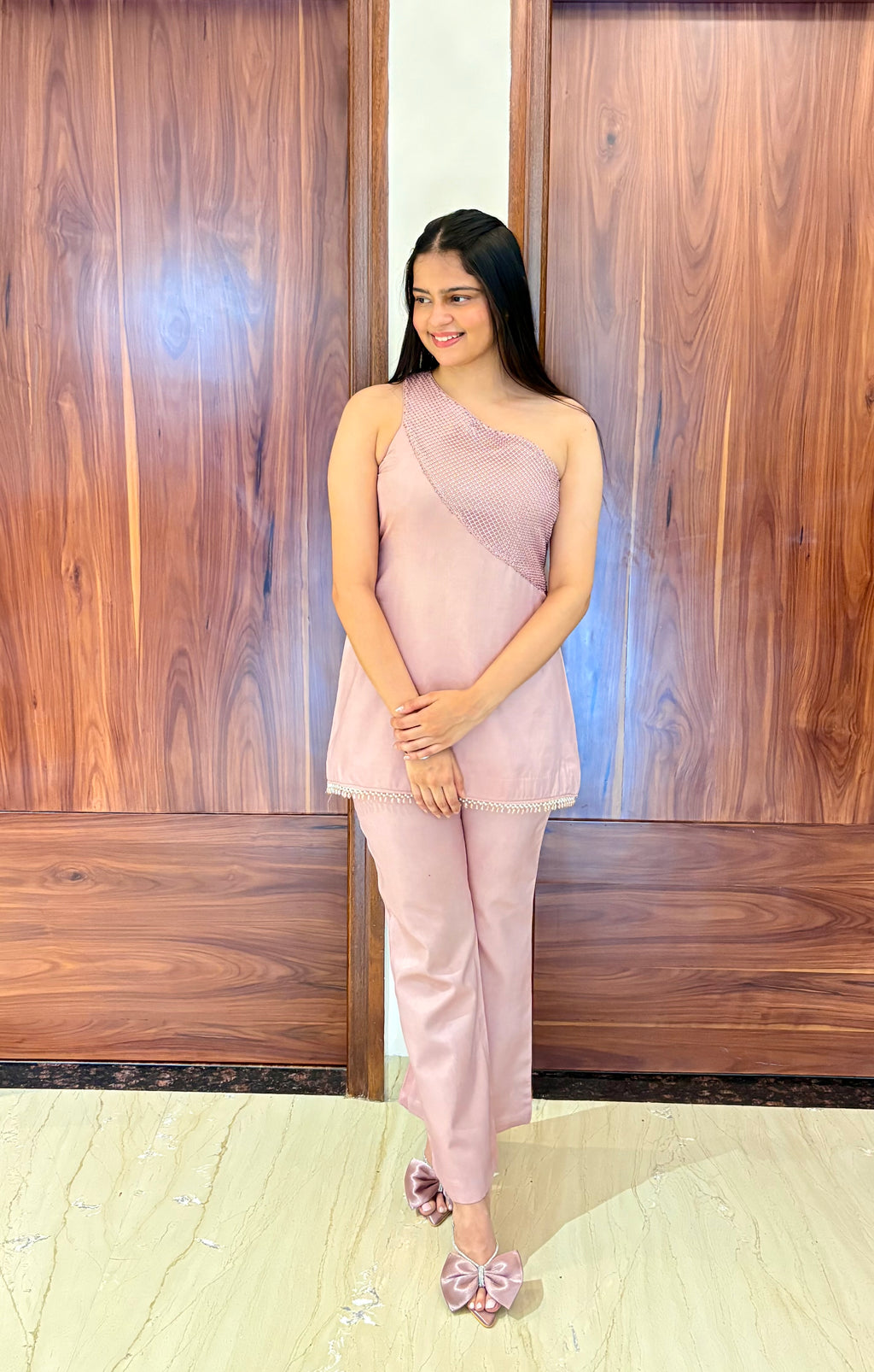 Blush Drape One-Shoulder Coord Set