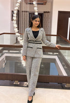 Grey Tweed Belted Blazer Co-ord Set